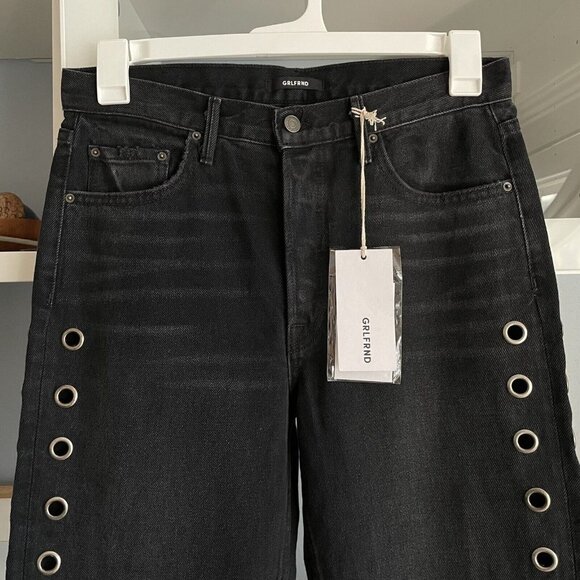 GRLFRND Helena High-Rise Straight Crop Jeans Side Grommets Lady Bird Black - Picture 4 of 9